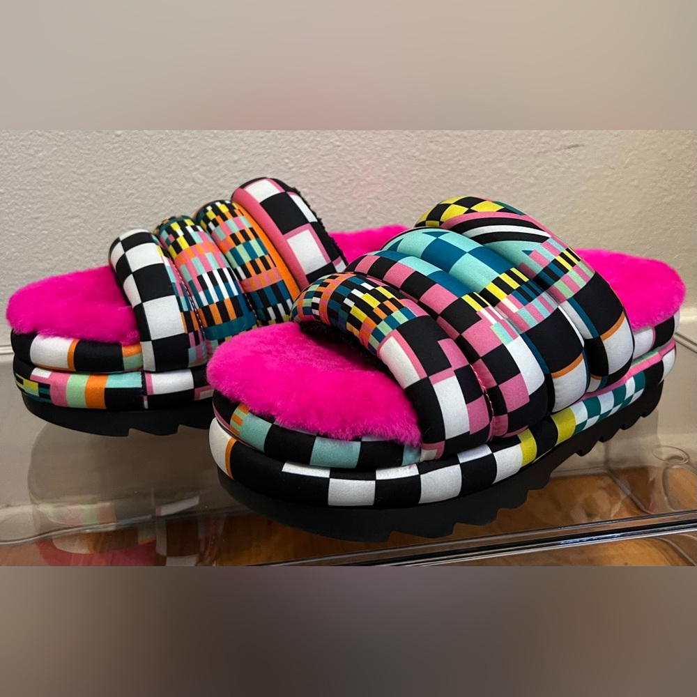 ✨ NWOB - UGG Maxi Checks Slides Multi Color